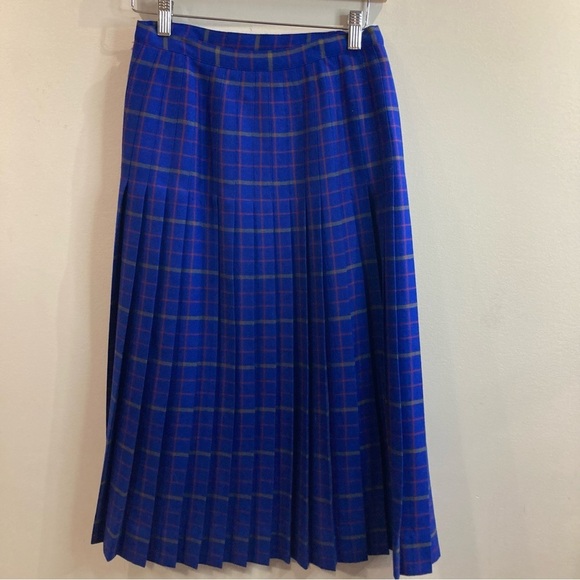 ALJEAN Sz 10 Pure Virgin Wool Side Opening Pleats Pin Unlined Plaid Tartan Skirt - Picture 5 of 8
